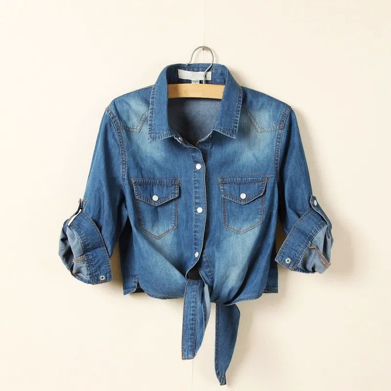 Duttini | Denim Crop Top for Women in Light Blue