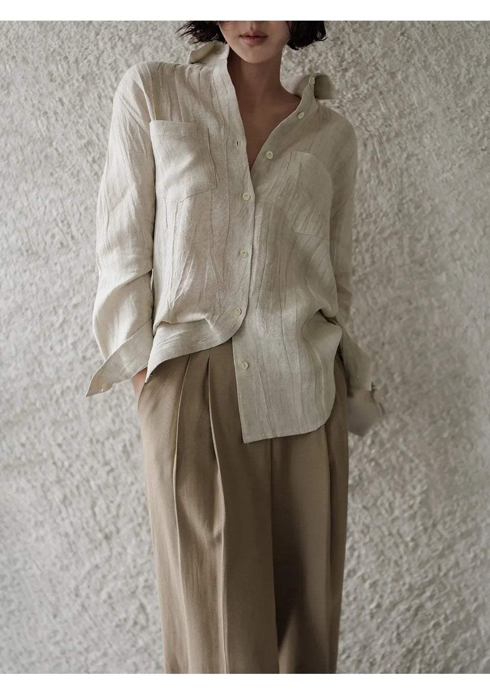 Duttini | Pleated Linen Button Shirt