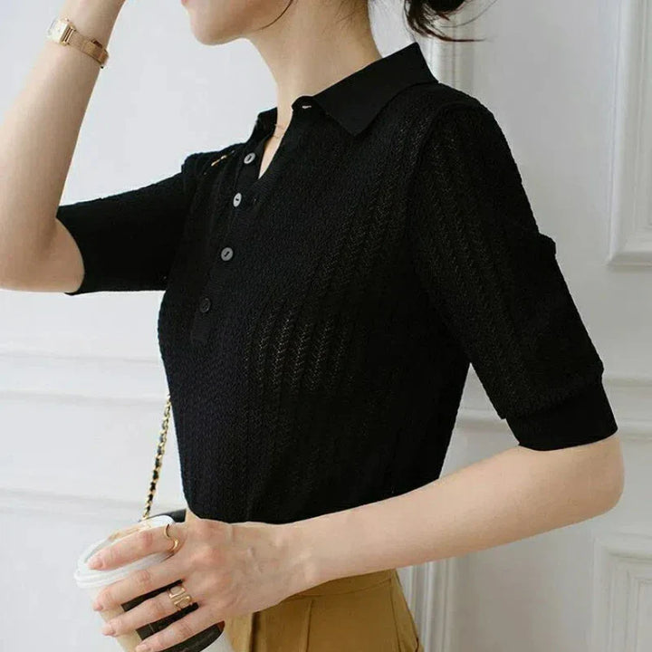 Duttini | Ribbed Knit Polo Blouse for Women in Classic Color
