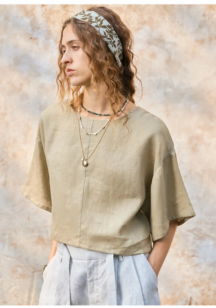 Duttini | Flared Sleeve Linen Pullover for Women