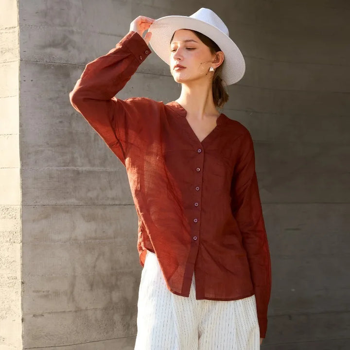 Duttini | Linen V-Neck Shirt for Women