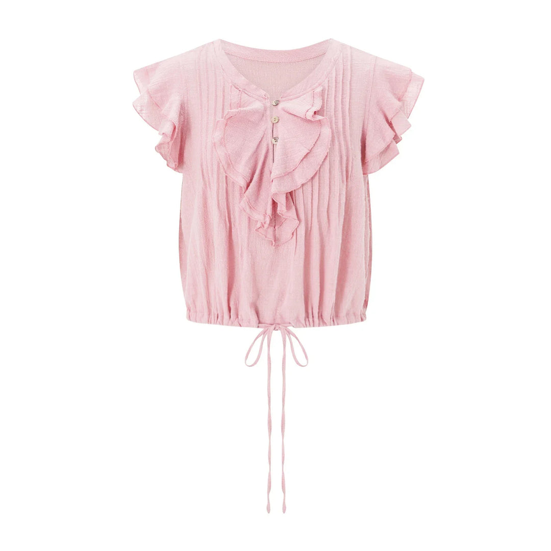 Duttini | Ruffle Front Gauze Crop Top for Women in White