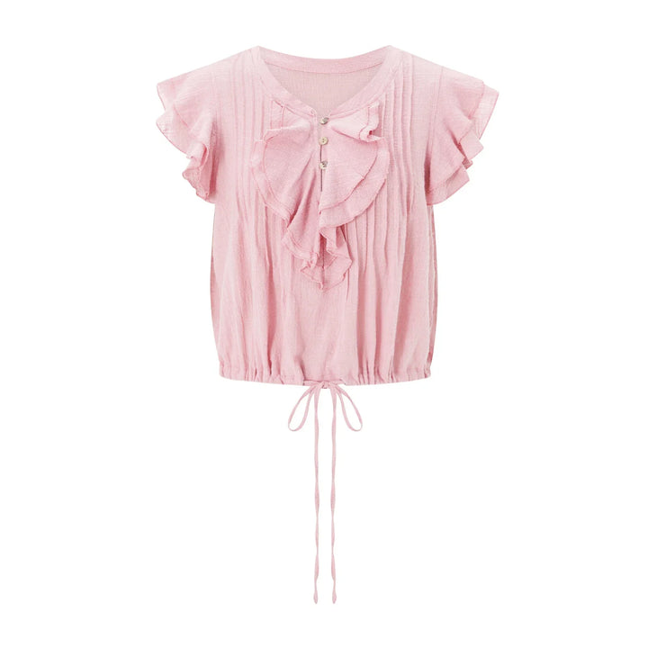 Duttini | Ruffle Front Gauze Crop Top for Women in White