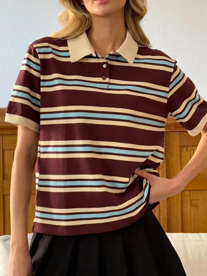 Duttini | Stripe Polo Tee for Women in Cotton Blend