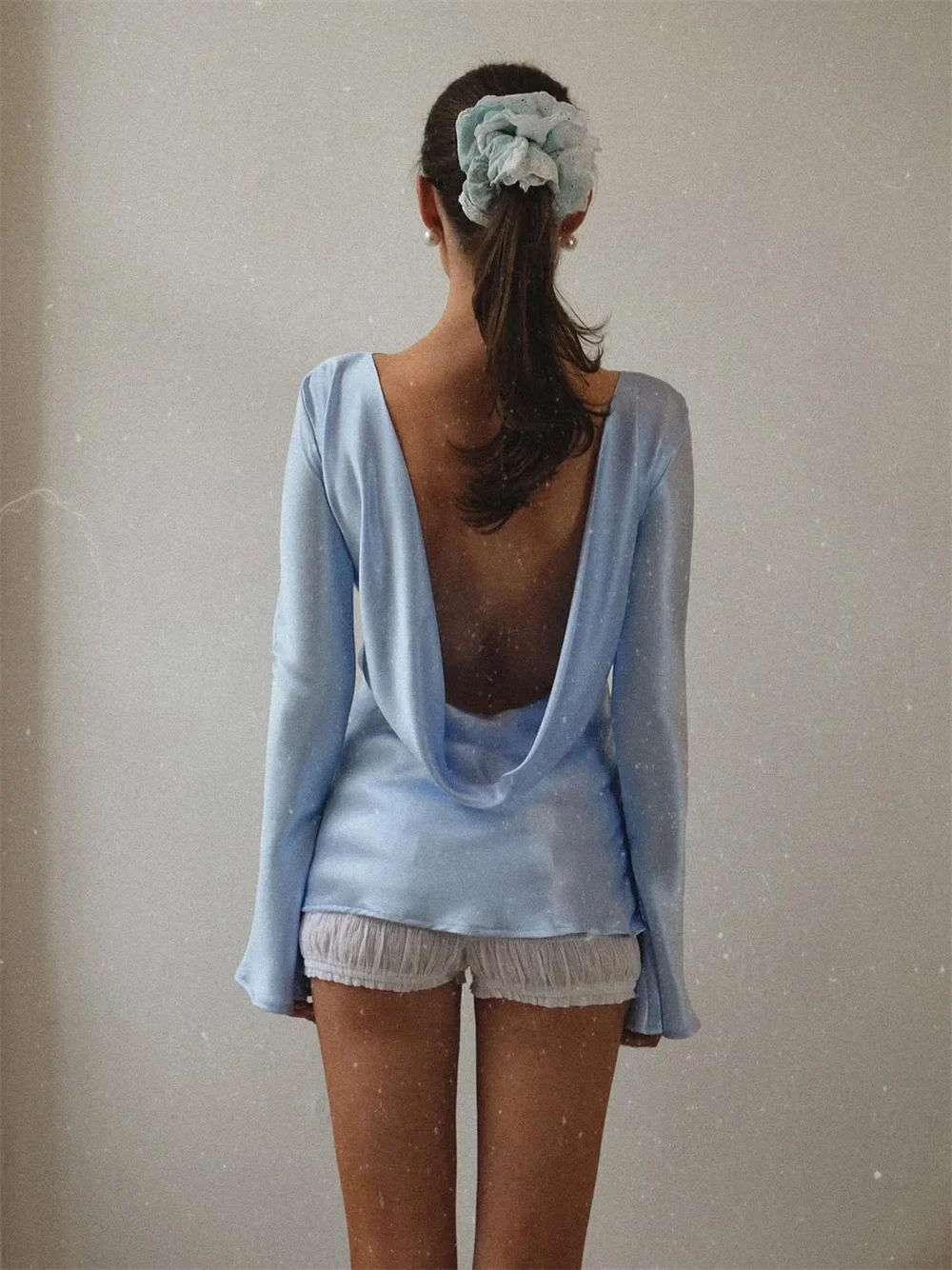 Duttini | Satin Long Sleeve Bell Cuff Top for Women in Elegant Style