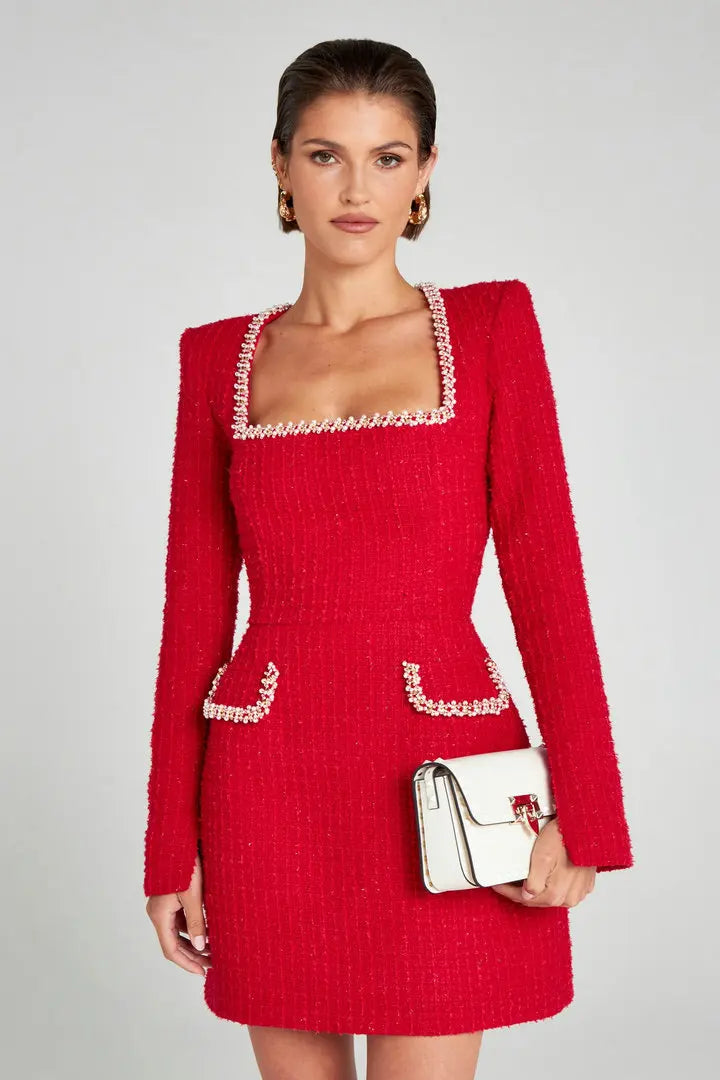 Duttini | Tweed Pearl Trim Blazer Mini Dress