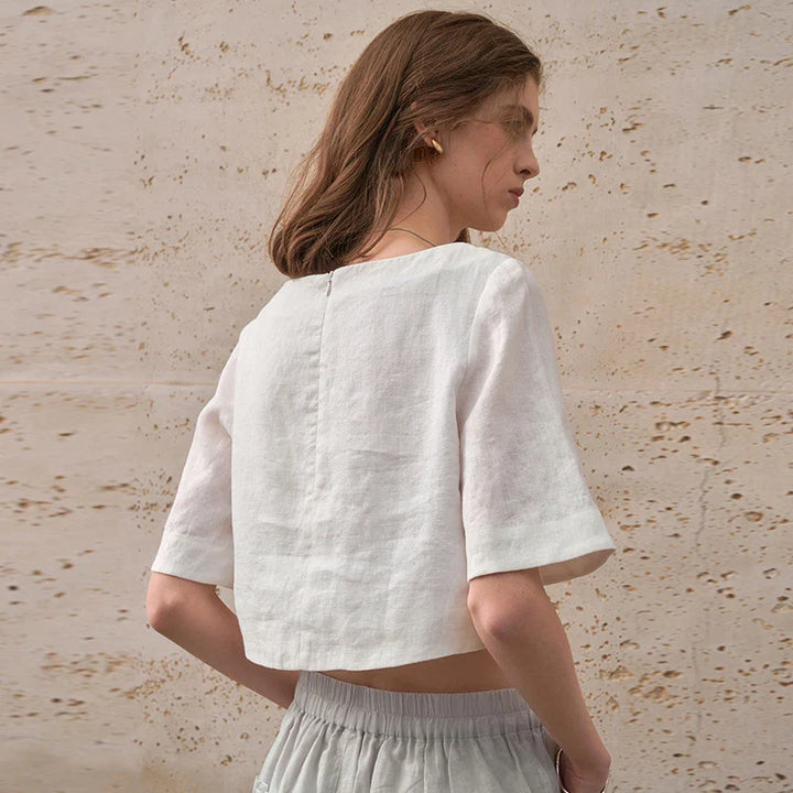 Duttini | Boxy Linen Crop Top