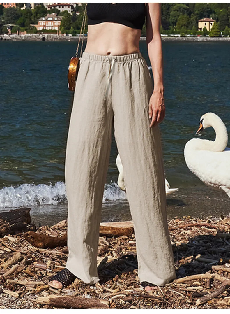 Duttini | Wide Leg Linen Pant for Women in Beige
