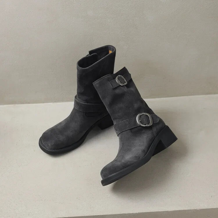 Duttini | Suede Buckle Boots in Black