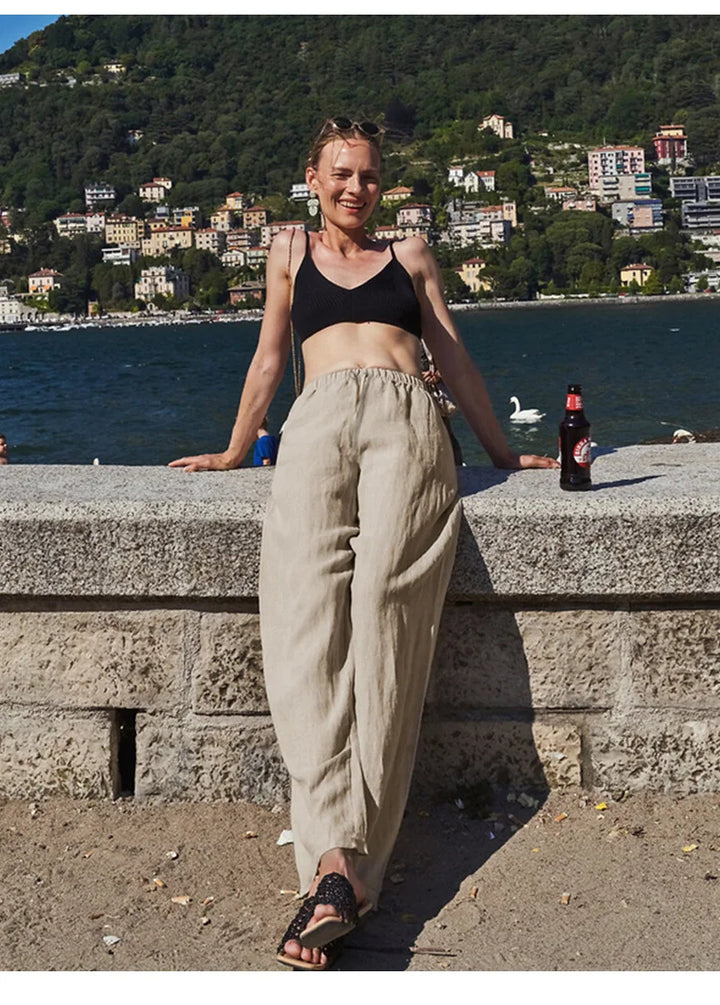 Duttini | Wide Leg Linen Pant for Women in Beige