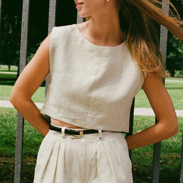 Duttini | Linen Crop Top for Women in White