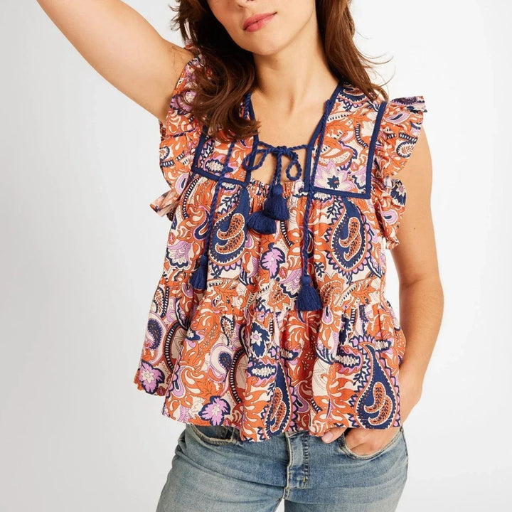 Duttini | Paisley Tassel Ruffle Blouse