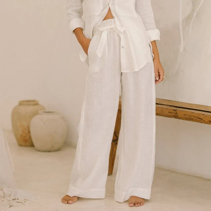 Duttini | Linen Wide Leg Pant for Women in Ruffle Style