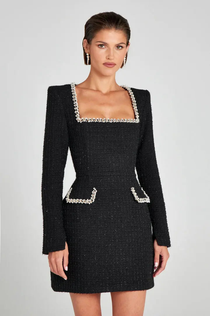 Duttini | Tweed Pearl Trim Blazer Mini Dress