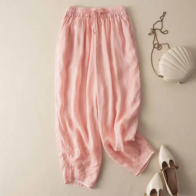 Duttini | Linen Pants for Women in White, Relaxed Fit
