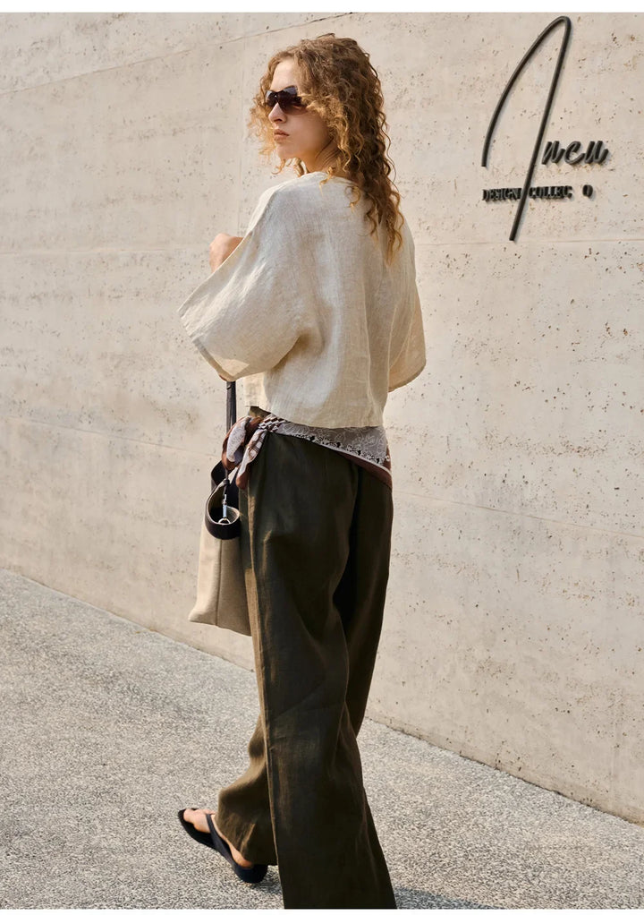 Duttini | Flared Sleeve Linen Pullover for Women