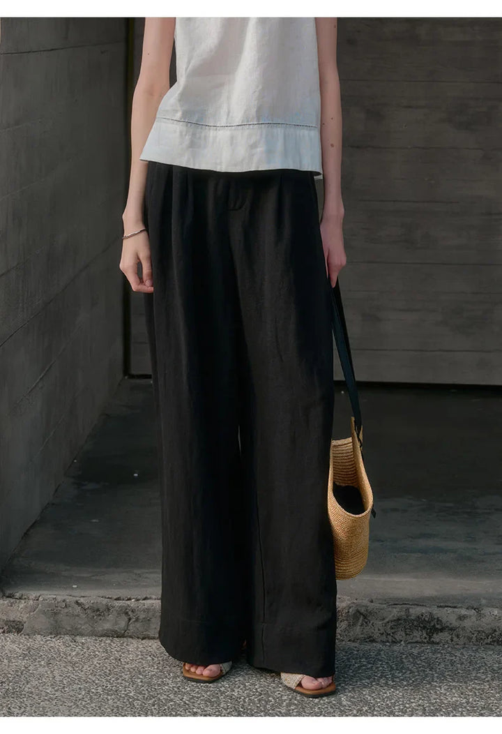 Duttini | Pleated Wide Leg Linen Pant for Women in Natural