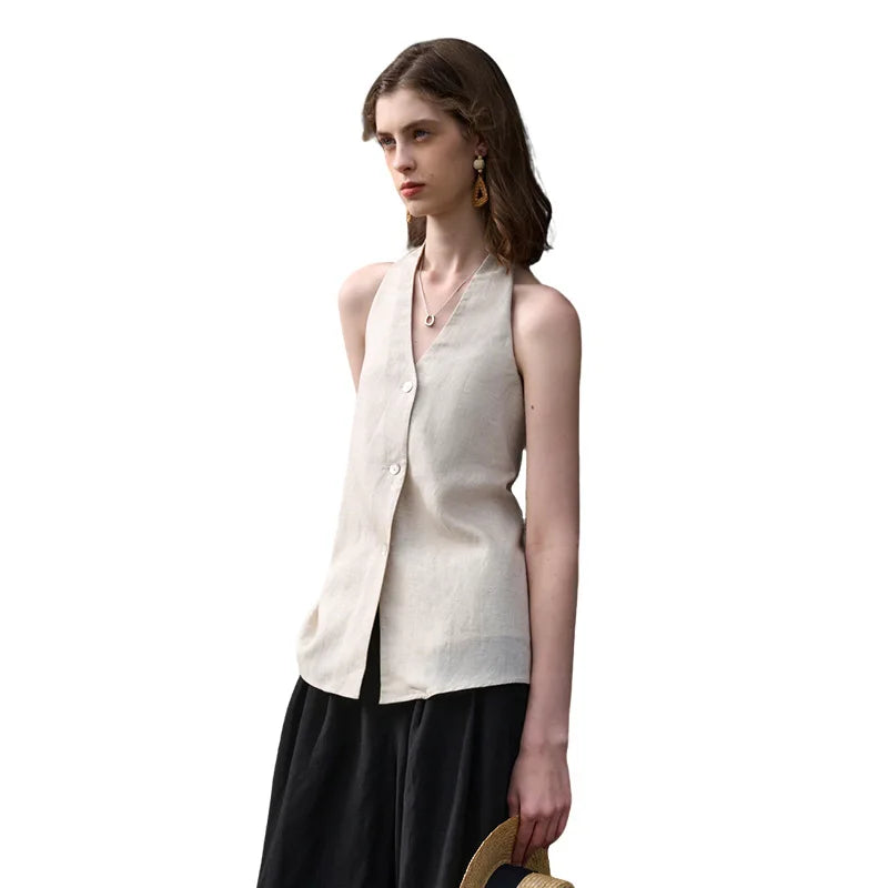 Duttini | Linen Halter Waistcoat Top for Women