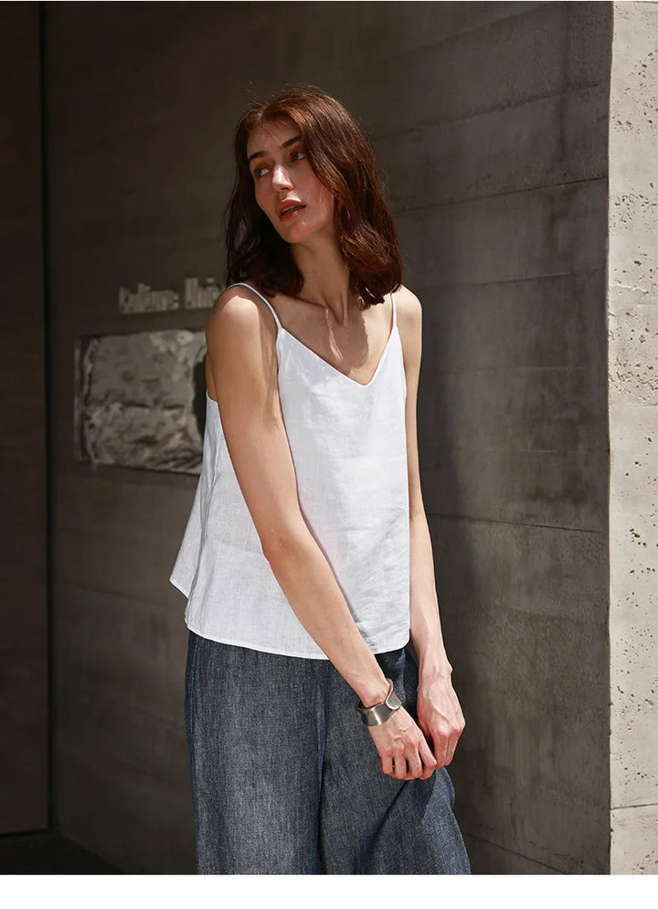 Duttini | Linen V-Neck Camisole Top for Women