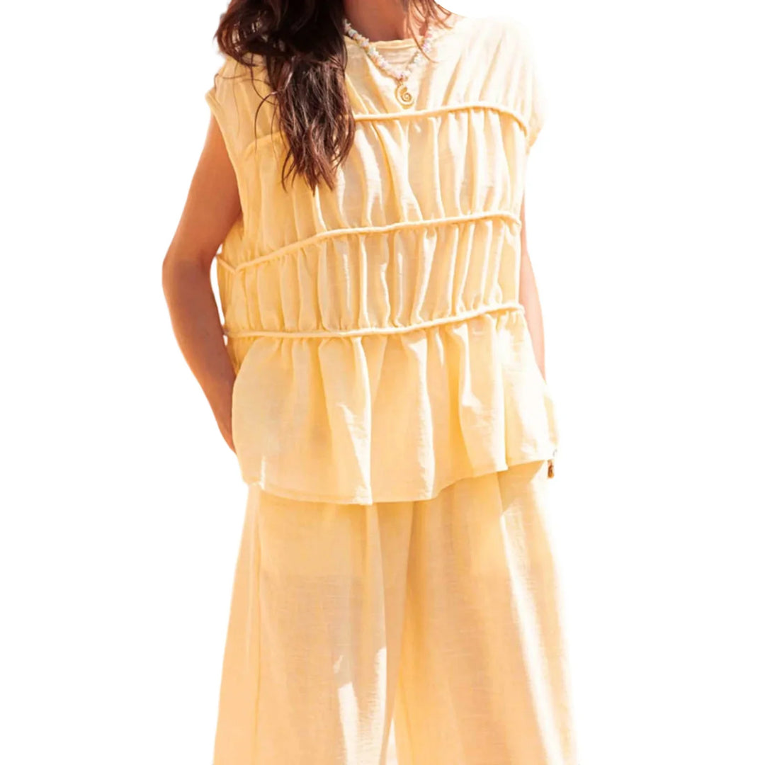 Duttini | Ruched Cap Sleeve Peplum Top for Women