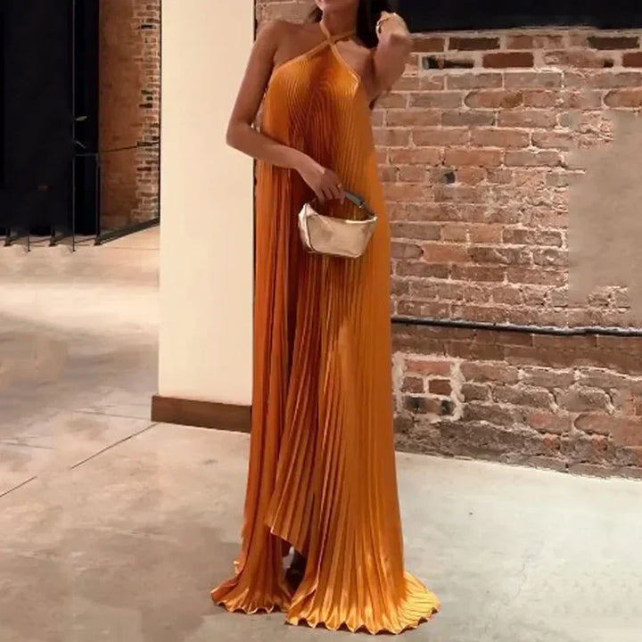 Duttini | Graceful Wedding Guest Pleated Halter Maxi Dress Evening