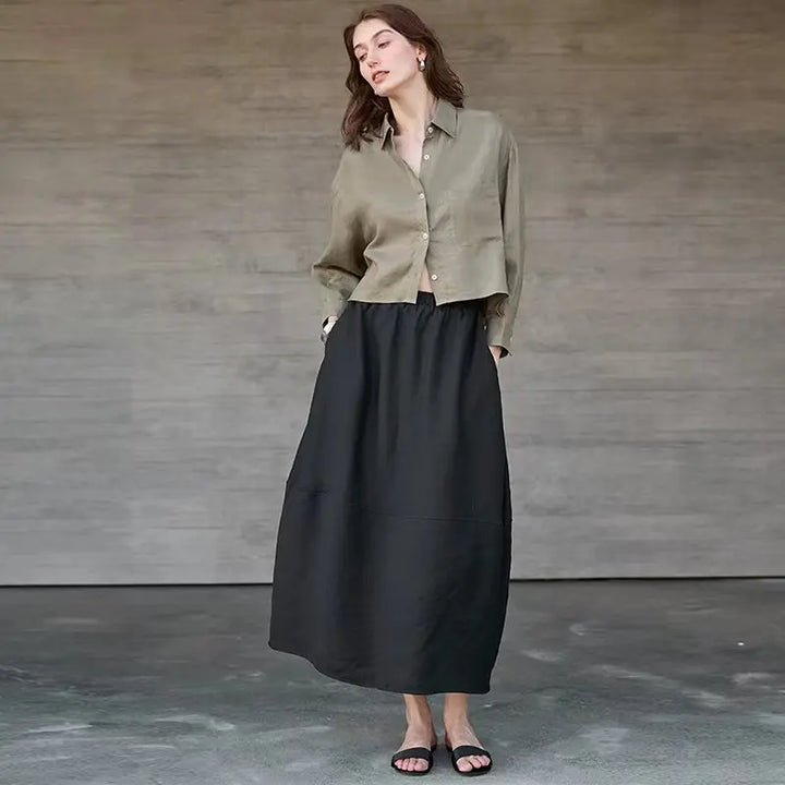 Duttini | Cropped Long Sleeve Linen Shirt for Women in White