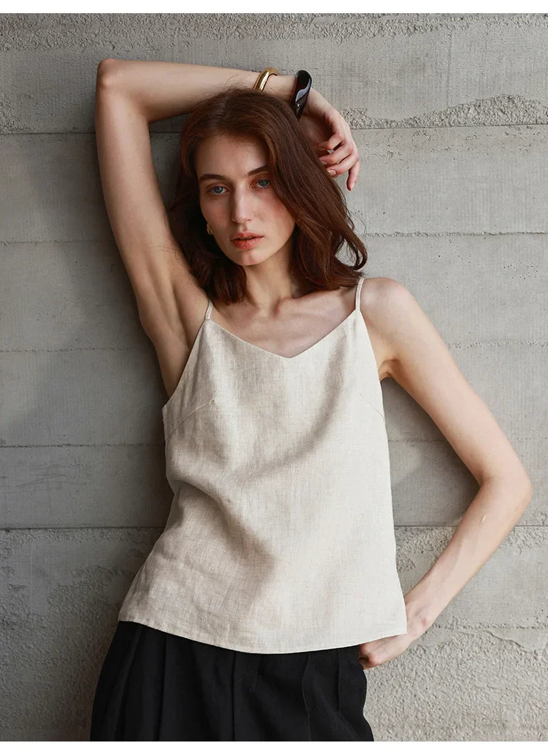 Duttini | Linen V-Neck Camisole Top for Women