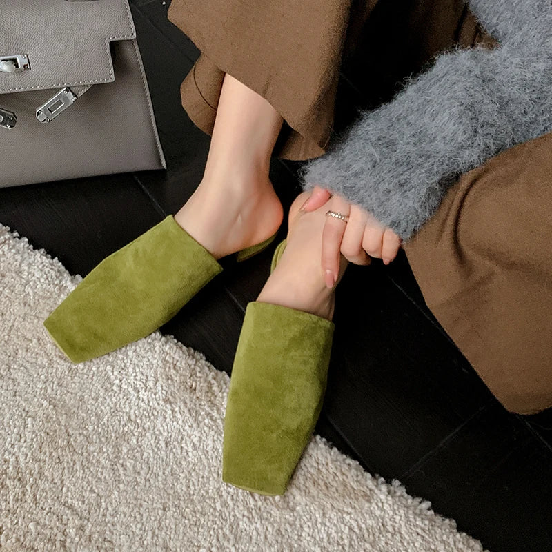 Duttini | Leather Croc-Embossed Low Heel Mules