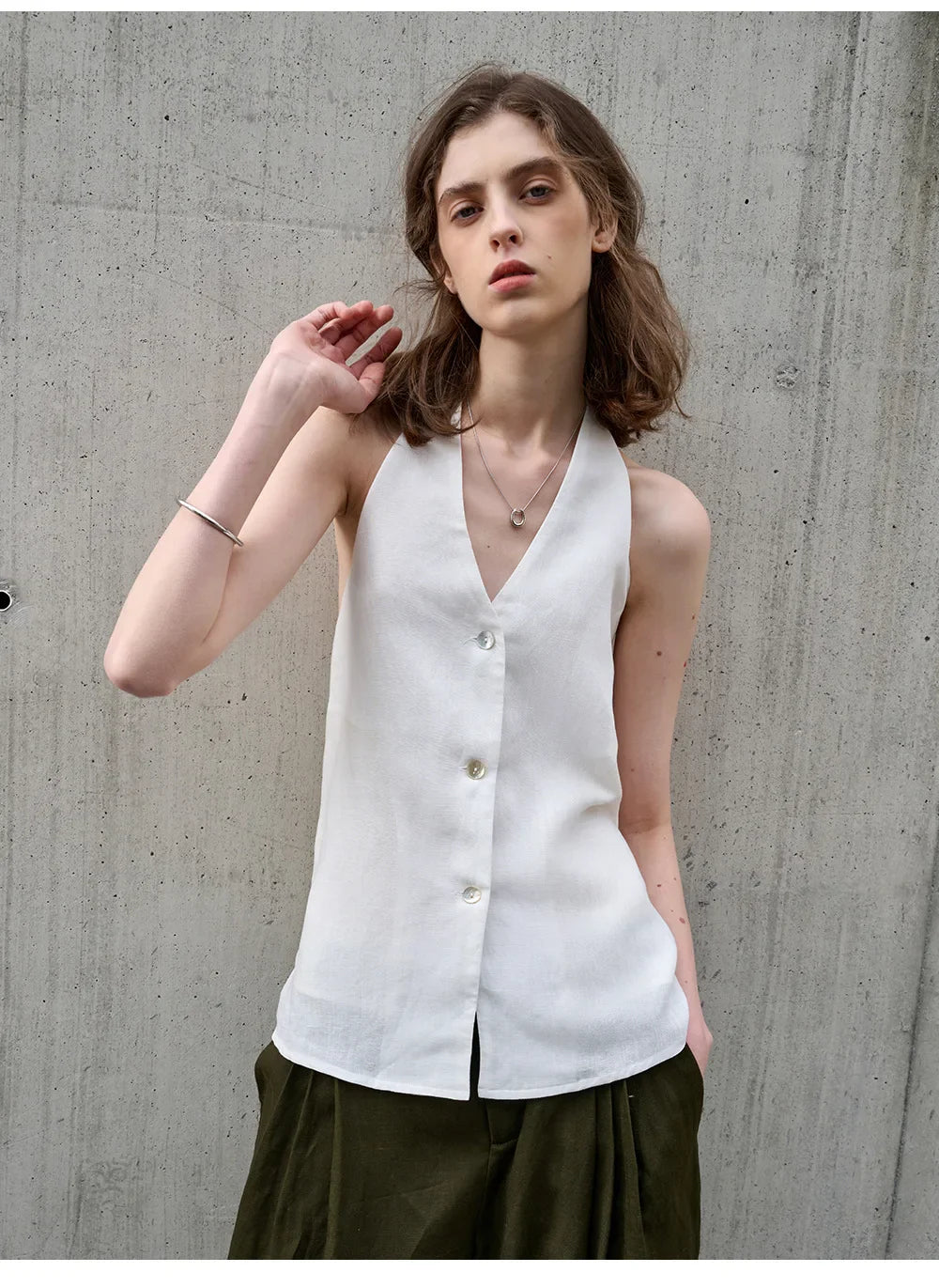 Duttini | Linen Halter Waistcoat Top for Women