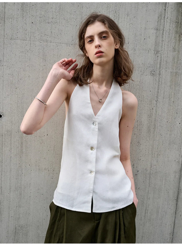 Duttini | Linen Halter Waistcoat Top for Women