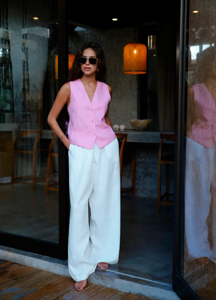Duttini | Linen Wide-Leg Trousers for Women in Natural Color