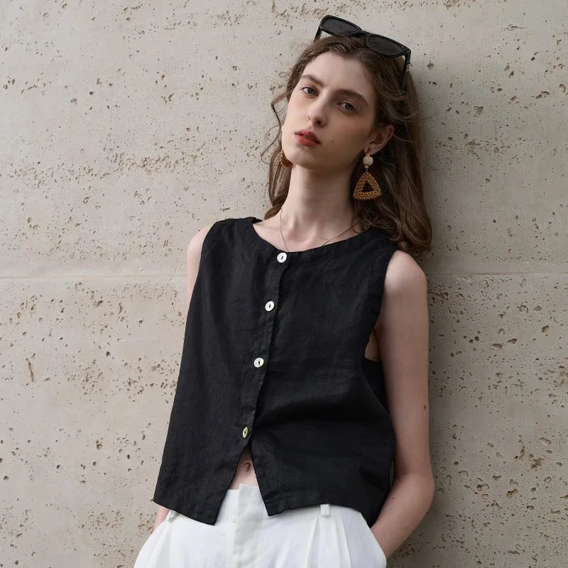 Duttini | Asymmetric Linen Crop Top