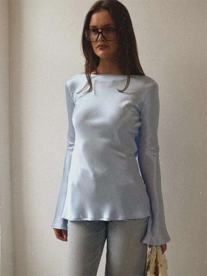 Duttini | Satin Long Sleeve Bell Cuff Top for Women in Elegant Style