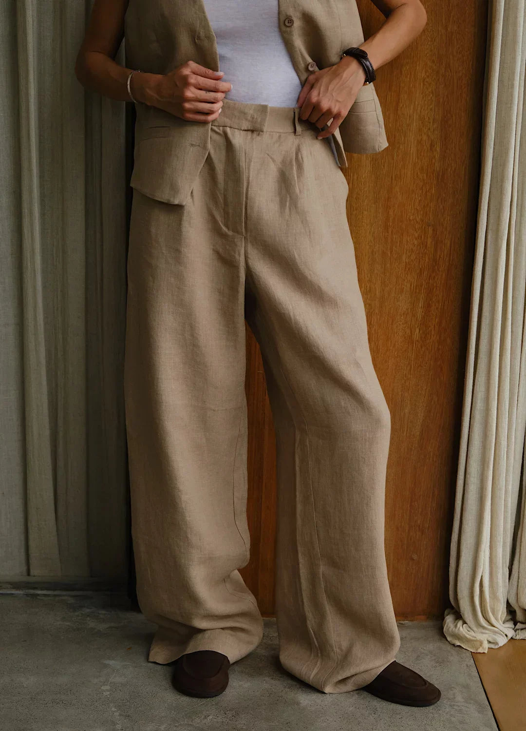Duttini | Linen Wide-Leg Trousers for Women in Natural Color