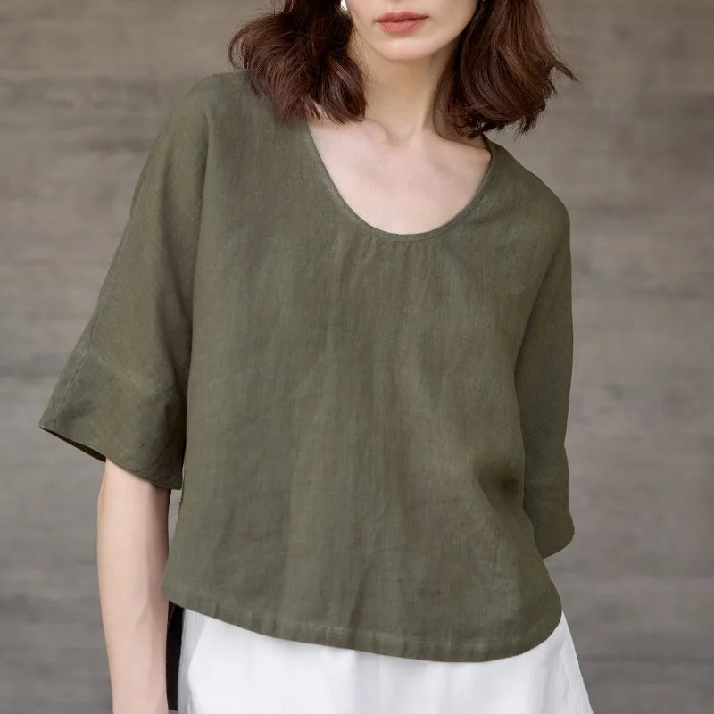 Duttini | Hemp V-Neck Boxy Top for Women