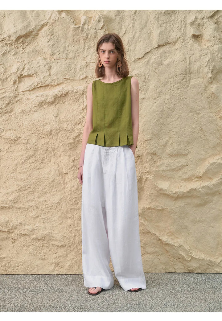 Duttini | Pleated Wide Leg Linen Pant for Women in Natural