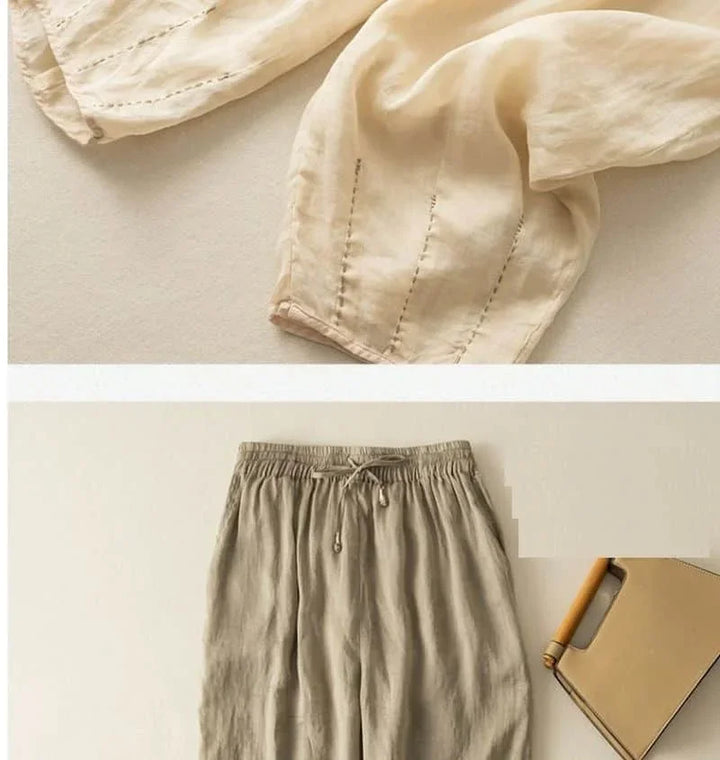 Duttini | Linen Pants for Women in White, Relaxed Fit