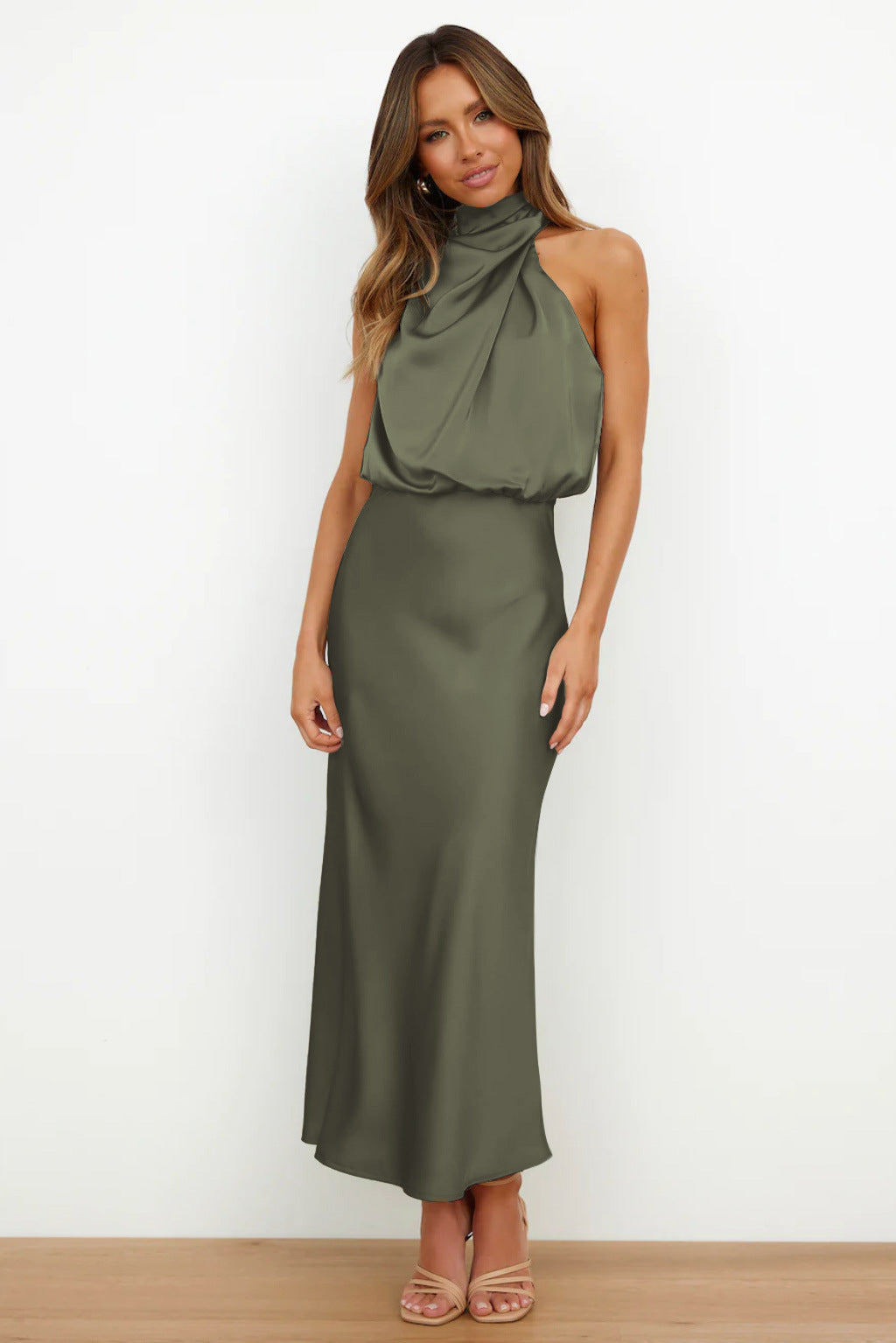 Duttini | Elegant Halter Evening Dress with Graceful Drape