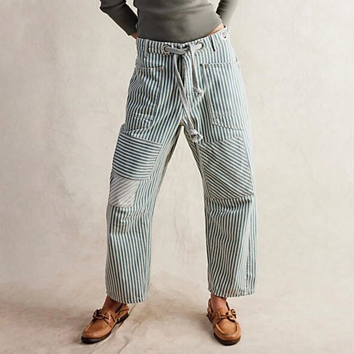 Duttini | Stripe Pant for Women in Lightweight Fabric, Slim Fit, Navy