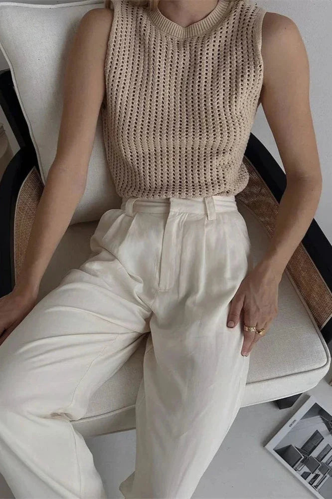 Duttini | Hollow Knit Tank for Women in Cream