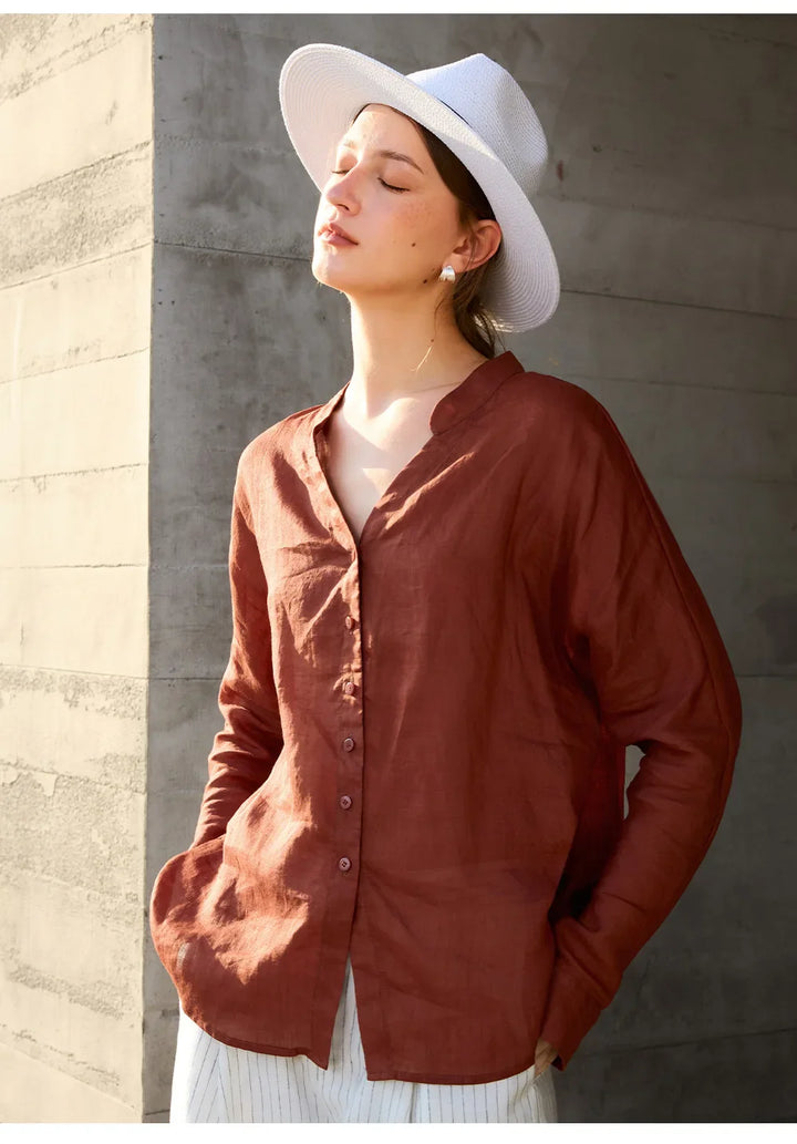 Duttini | Linen V-Neck Shirt for Women