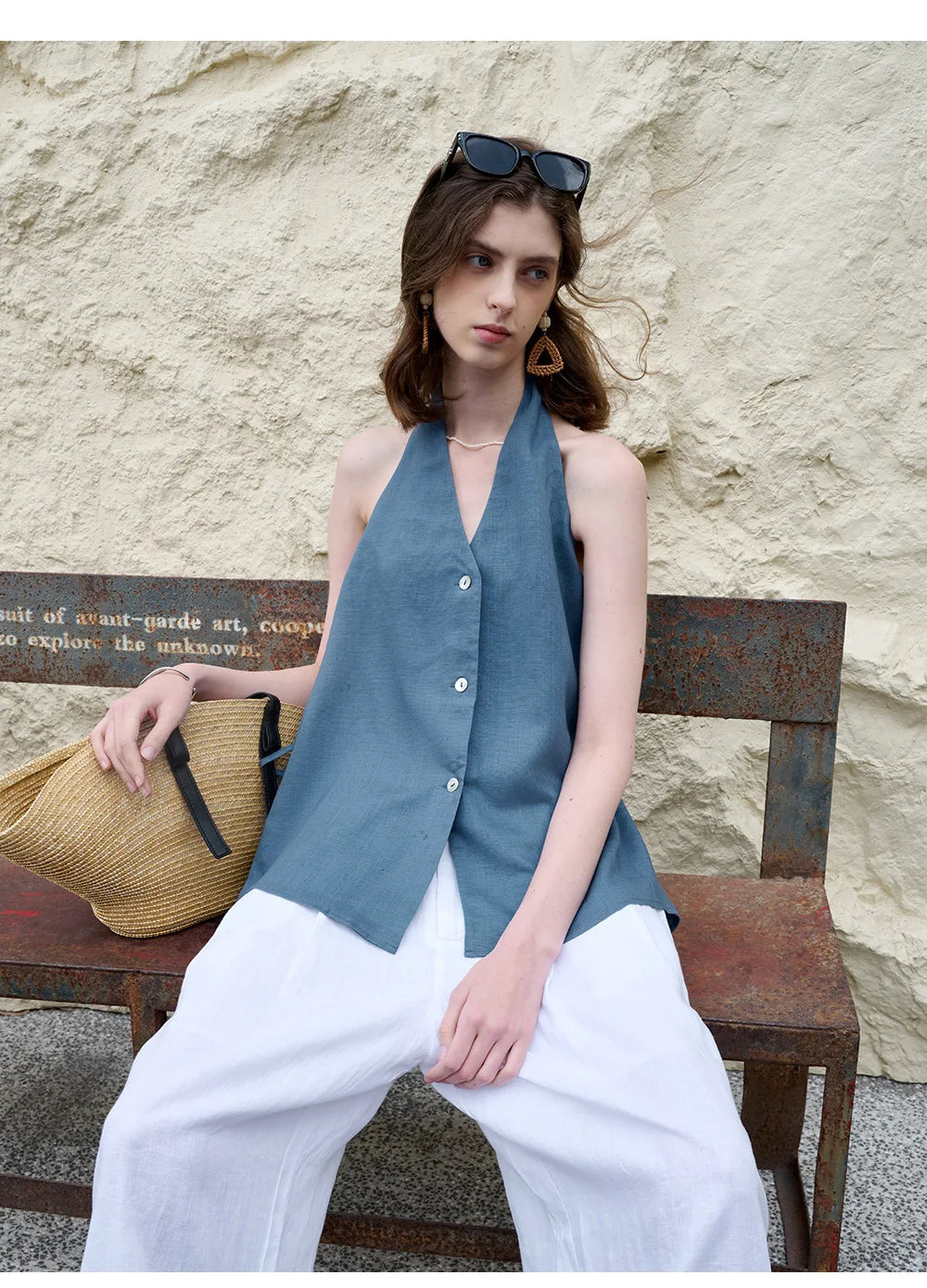 Duttini | Linen Halter Waistcoat Top for Women