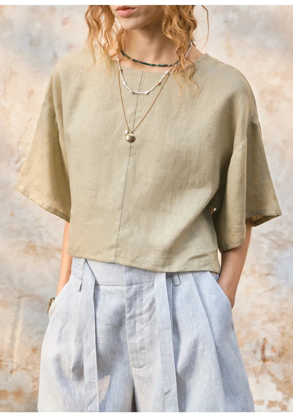 Duttini | Flared Sleeve Linen Pullover for Women