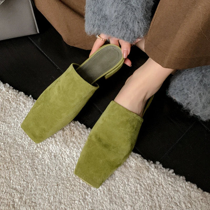 Duttini | Leather Croc-Embossed Low Heel Mules
