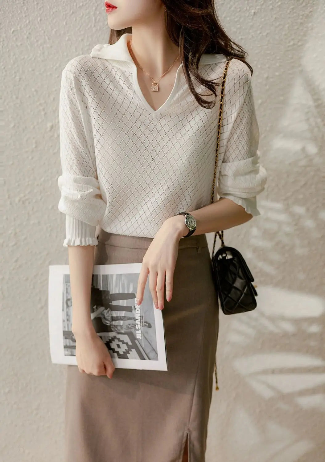 Duttini | Diamond Knit Top for Women in Light Blue