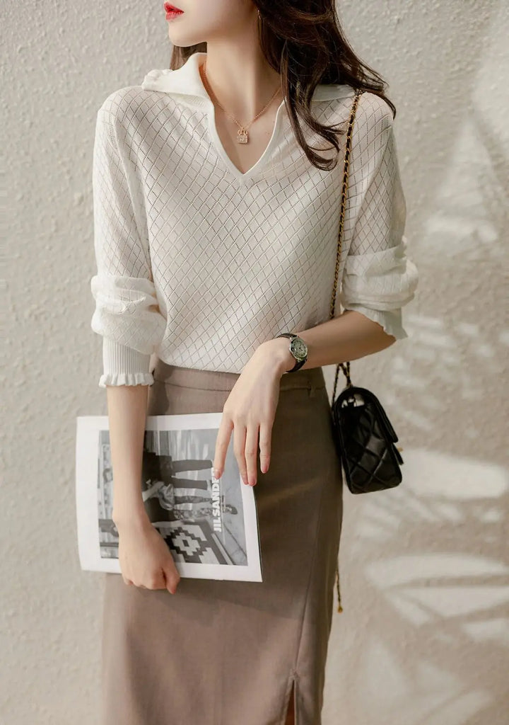Duttini | Diamond Knit Top for Women in Light Blue