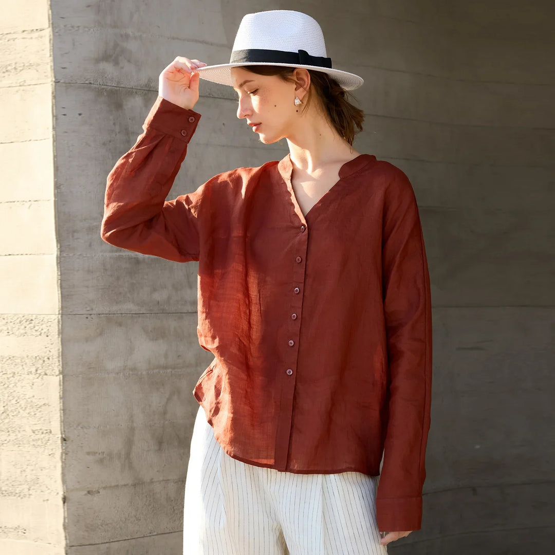 Duttini | Linen V-Neck Shirt for Women