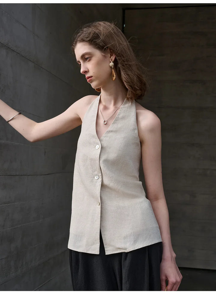 Duttini | Linen Halter Waistcoat Top for Women