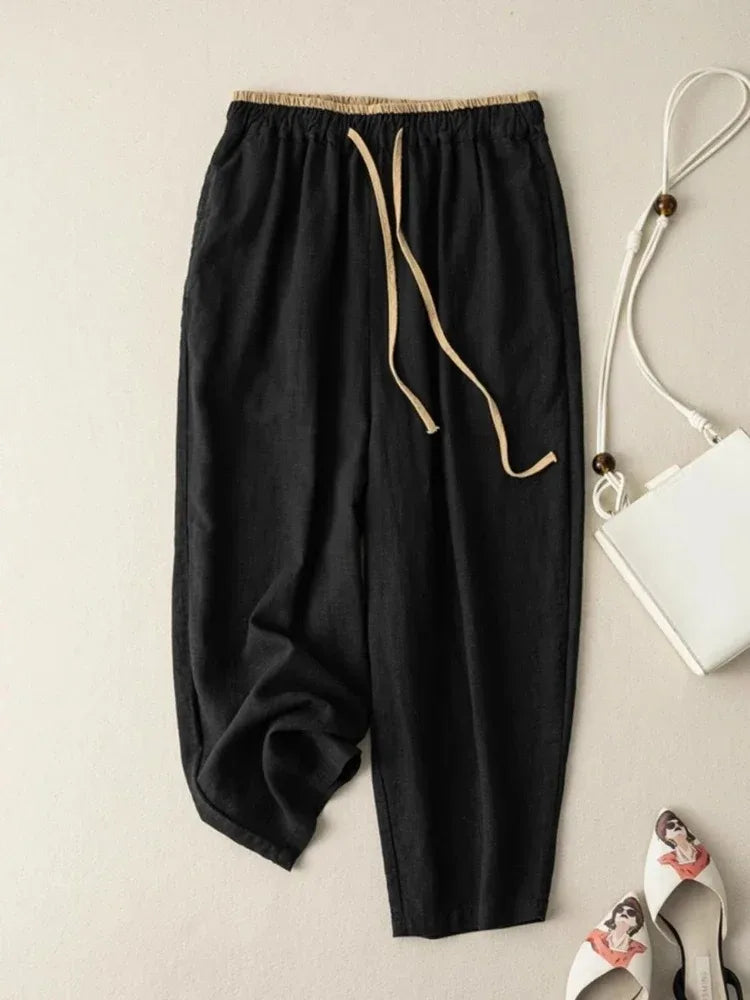 Duttini | Chambray Linen Tapered Pant for Women