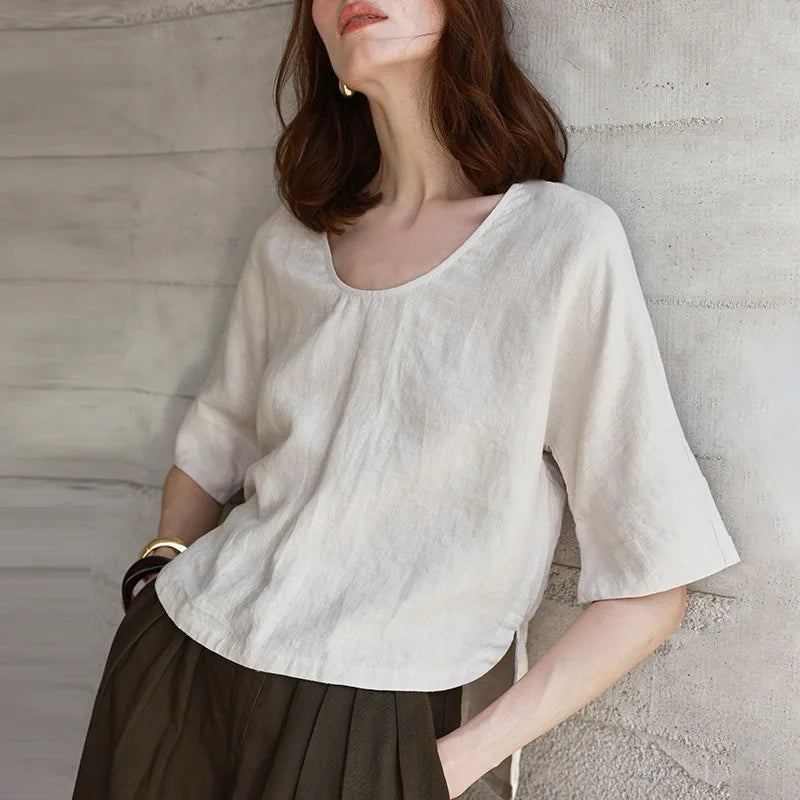 Duttini | Hemp V-Neck Boxy Top for Women